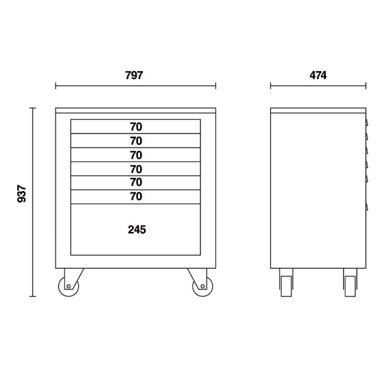 C55C7- Mobile roller cab with seven drawers, for workshop equipment combination