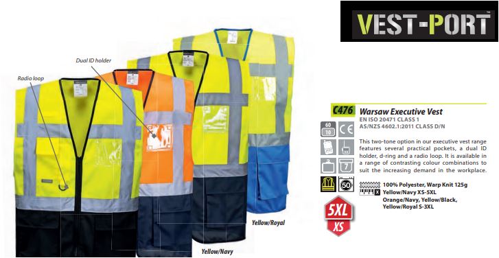 C476 Navy/Yellow Warsaw Executive Vest, XL 