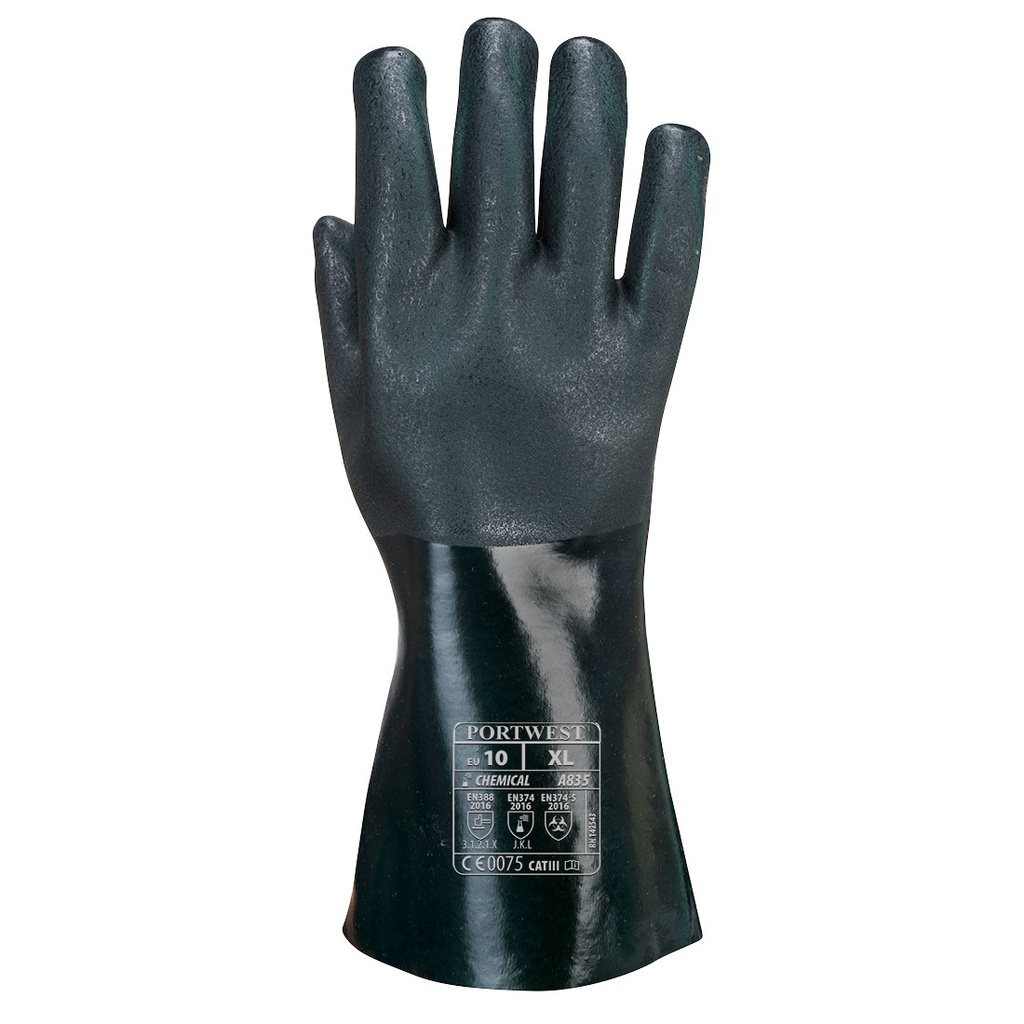 A835 Green Chemical Double Dipped PVC Gauntlet 35CM, XL 