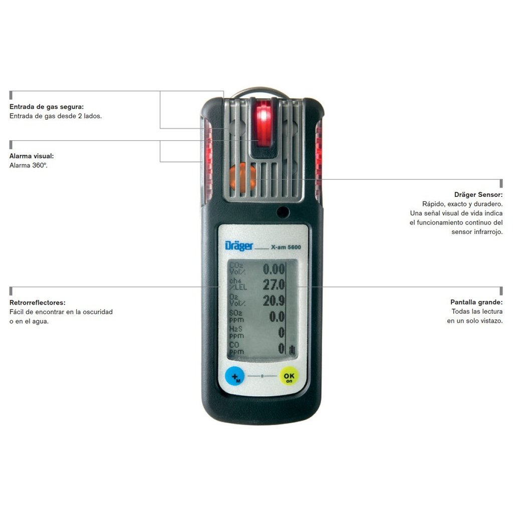 Draeger X-am 5600 Gas detector Without Batt Ex,O2,CO,H2S 
