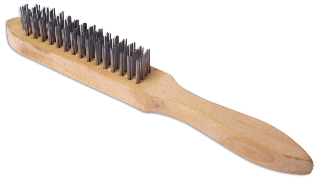 WOODEN HANDLE BRASS WIRE BRUSH 4 ROW 