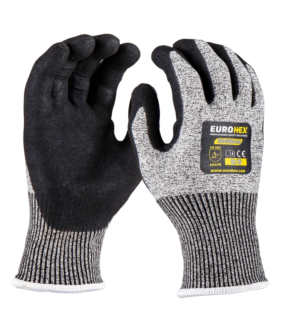 EUROHEX NDS8048 Anti-Cut A4 Heavy Sandy Nitrile Gloves 4X43D Gauge 13