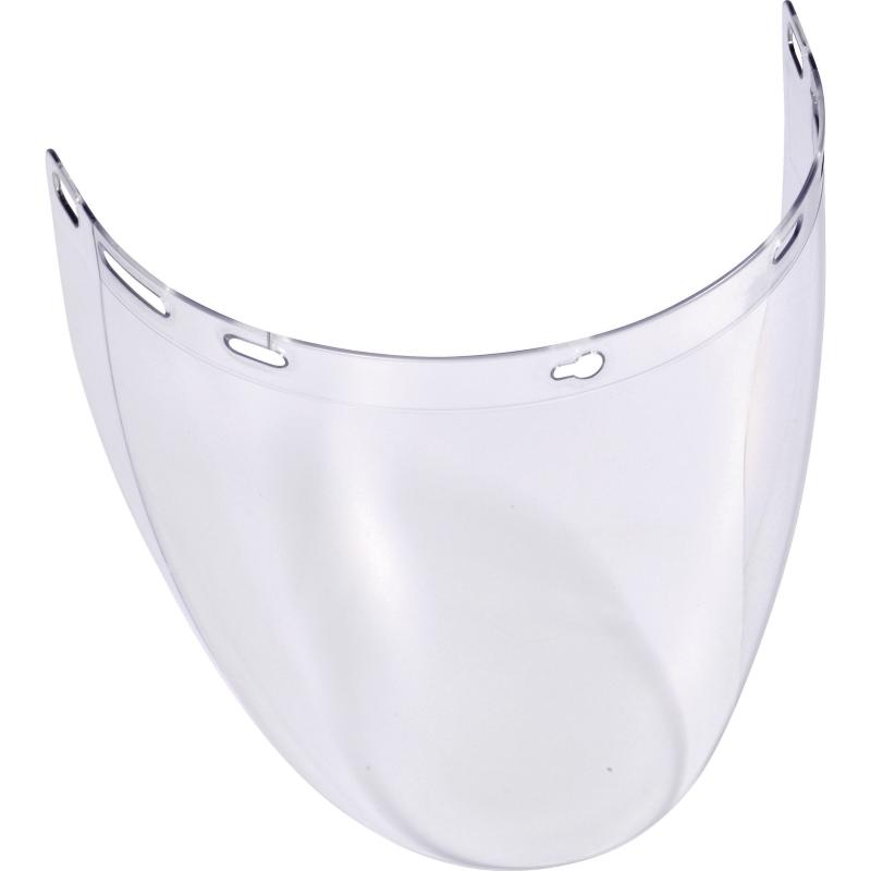 Injected clear hard visor, toric shape for enhanced field of vision