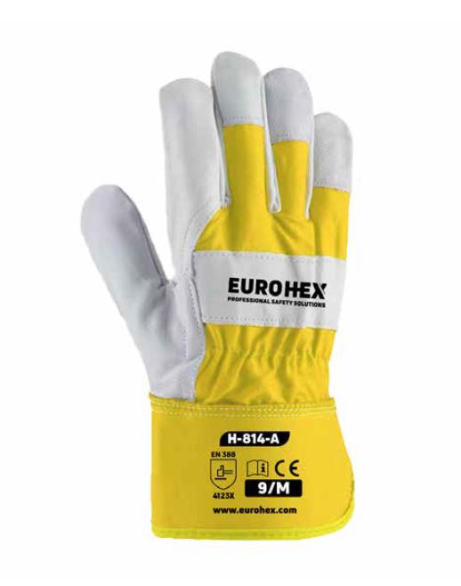 EuroHex H814A Yellow Rigger Working Gloves cow Split Leather 4123X