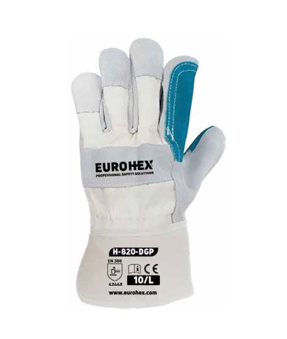 EuroHex H820DGP Rigger Working Gloves cow Split AB Leather 4244X With Double Skin Palm Protection