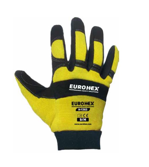 EuroHex H1365 Mechanic Glove Synthetic Leather With Reinforced Plam Velcro Strap