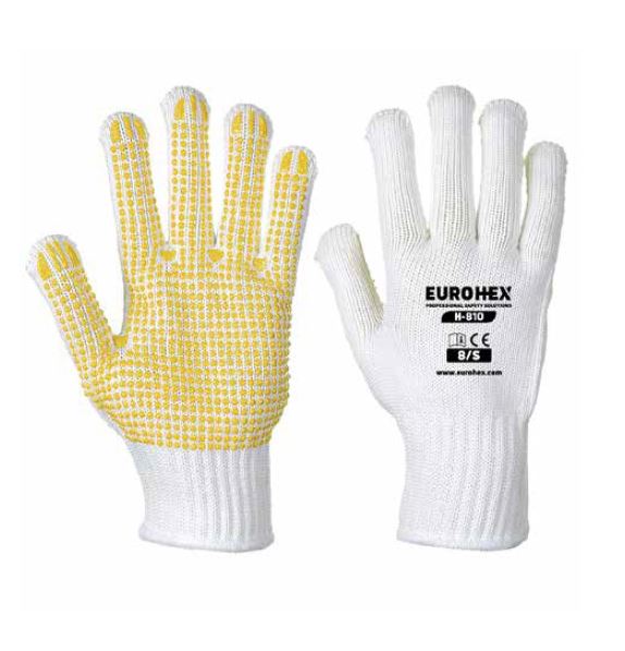 EuroHex H810 White/Yellow Cotton Dotted Gloves