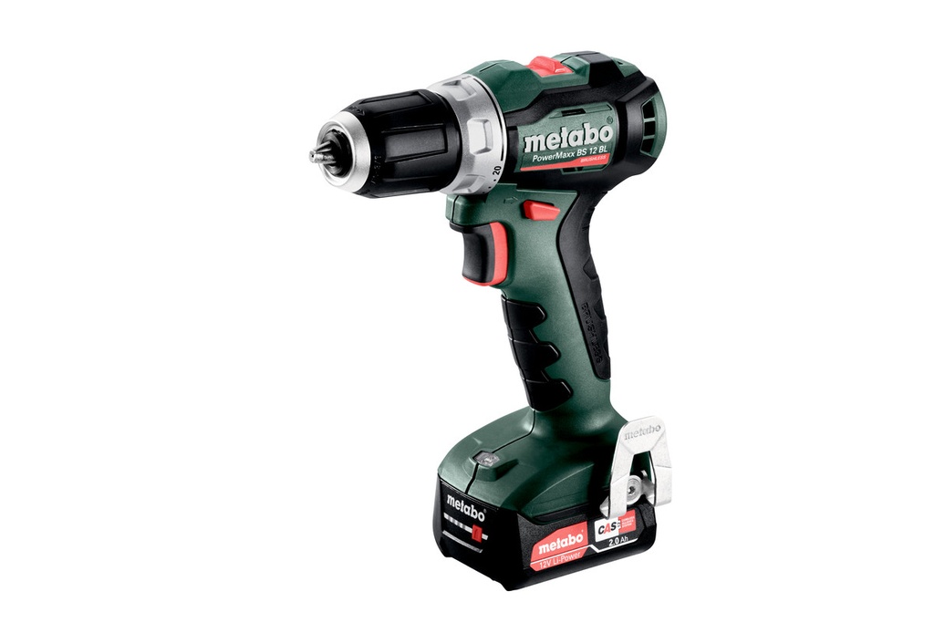 دريل ميتابو شحن 12 فولت 10 ملم مع 2 بطارية 18 فولت 2 أمبير وشاحن بدون فحمات - ( Metabo PowerMaxx BS 12 BL)
