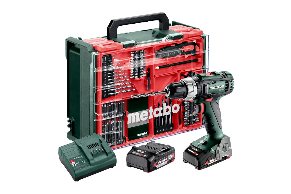 دريل ميتابو شحن 18 فولت 13 ملم مع 2 بطارية 18 فولت 2 امبيروشاحن - ( Metabo BS 18 L Set)