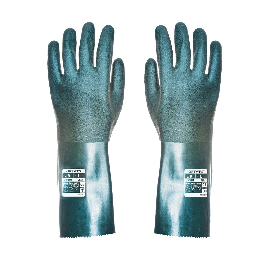 A835 Green Double Dipped PVC Chemical Glove 35CM