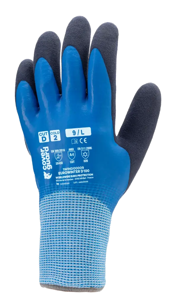 Gloves, EUROWINTER D100 Cut D COLD 2 gloves, blue latex sandy