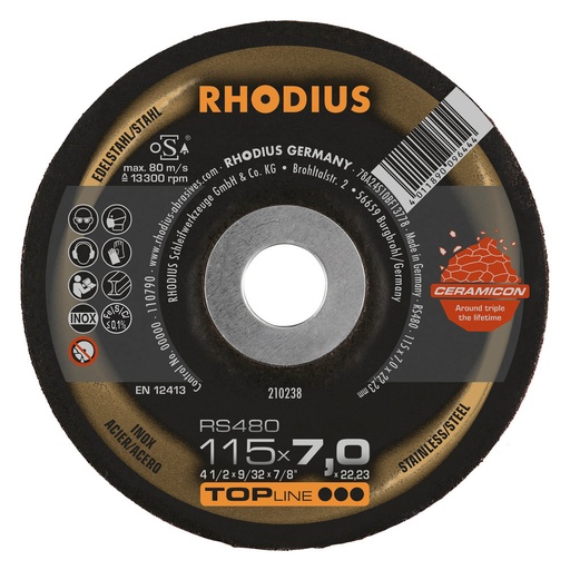 [RH210239] Inox Grinding Disc (125x7x22.23mm) Depressed  T27 - CERAMICON