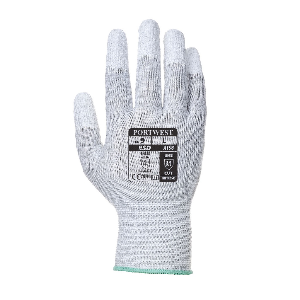 A198GRRS Antistatic PU Fingertip Glove, Grey, S 