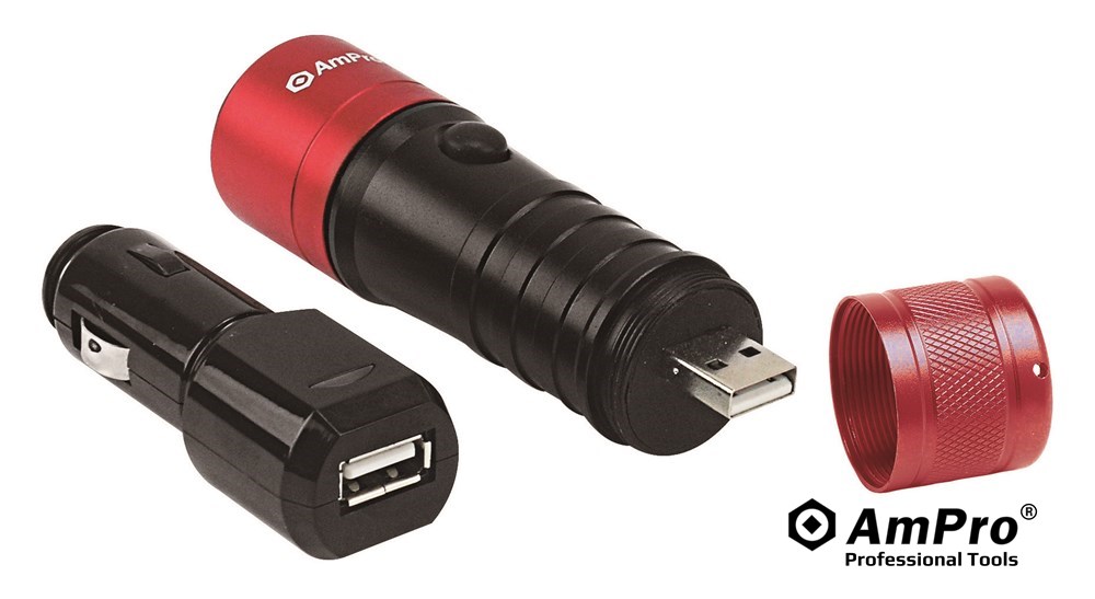 12-LED RECHARGEABLE USB FLASHLIGHT SET (RED) 