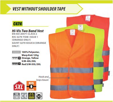 C474 Orange Hi-Vis 2 Band Vest 2XL/3XL 