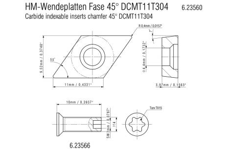 Carbide indexable inserts chamfer 45° 