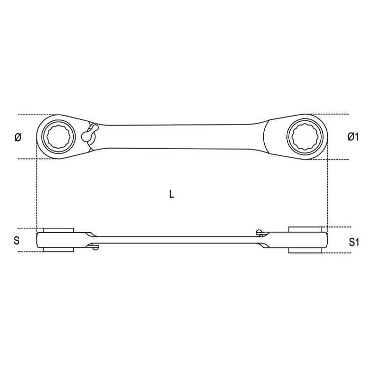 Ratcheting Double-Ended Flat Bi-Hex chrome Ring Wrenches