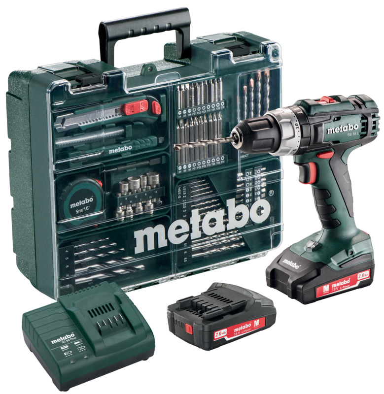 دريل شاكوش ميتابو شحن 18 فولت 13 ملم مع 2 بطارية 18 فولت 2 أمبير وشاحن - ( Metabo SB 18 L Set)