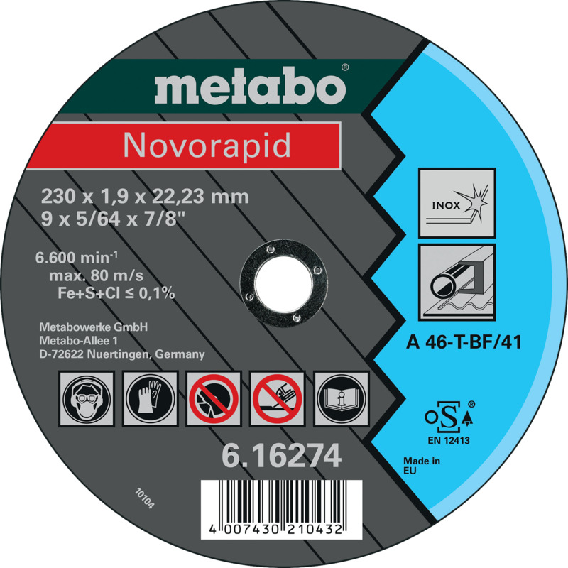 Inox Cutting Disc 180x1.5x22.23mm Flat T41 - NOVORAPID