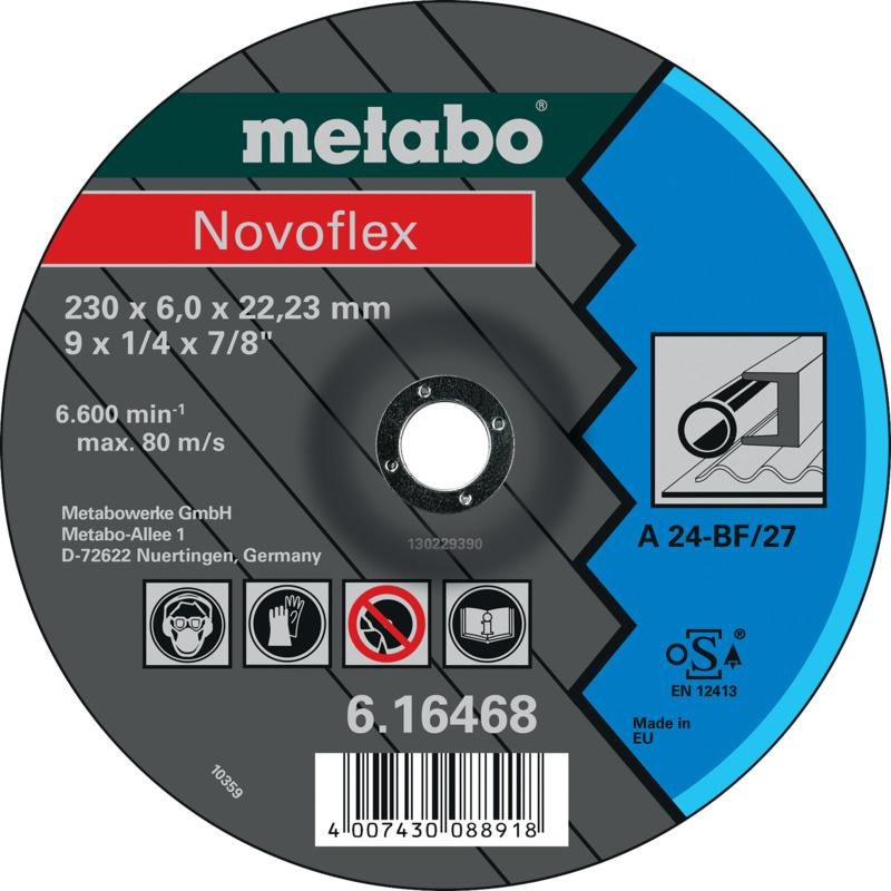 Steel Grinding Disc 230x6x22.23mm Depressed  T27 - NOVOFLEX