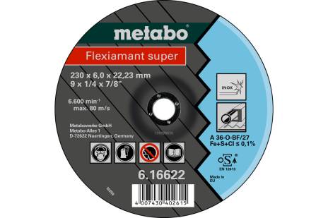 Inox Grinding Disc (230x6x22.23mm) Depressed  T27 - FLEXIARAPID SUPER