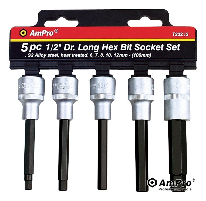 5PC 1/2" DR. LONG HEX BIT SOCKET SET (100mm) 