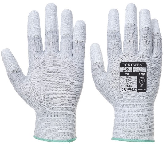 A198GRRS Antistatic PU Fingertip Glove, Grey, S 