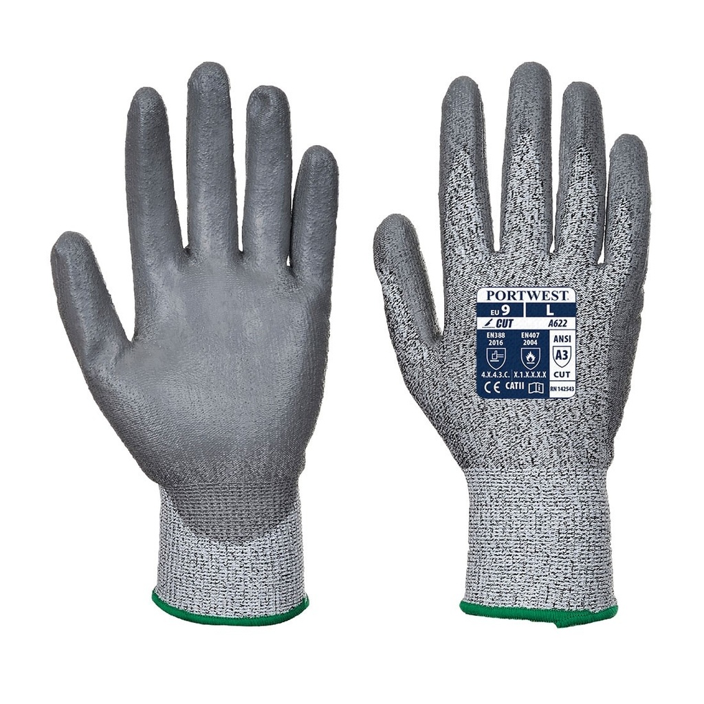 A622 Grey Palm glove, Cut 5 PU