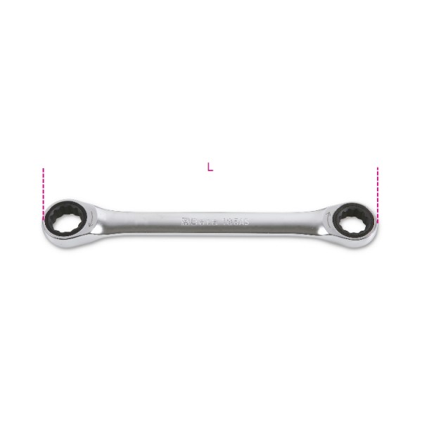 195AS - Ratcheting Double-Ended Flat Bi-Hex chrome Ring Wrenches