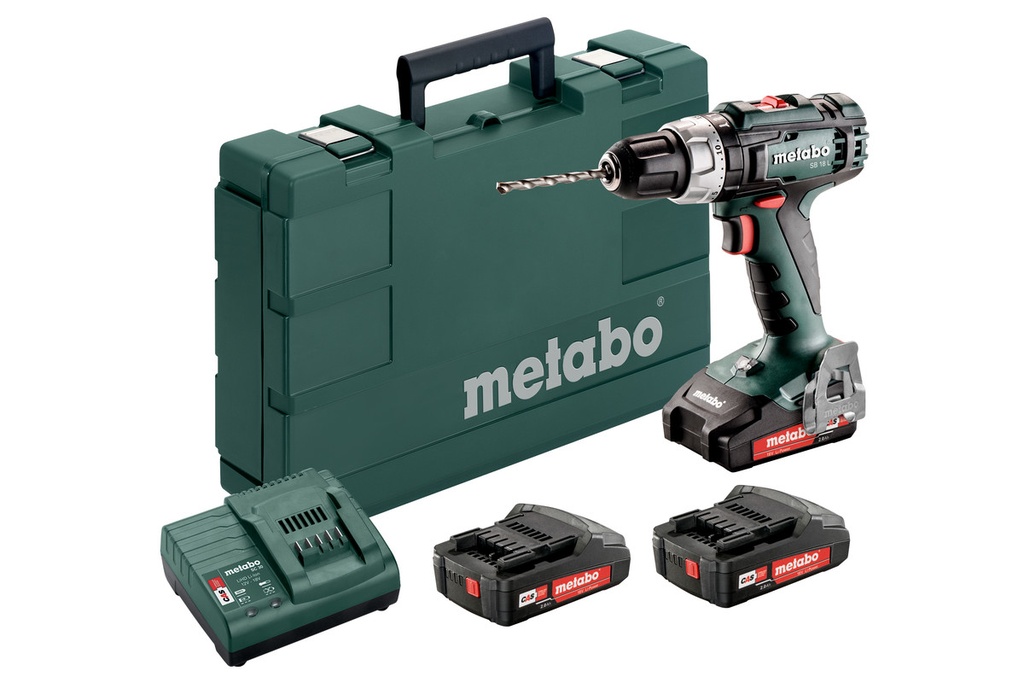دريل شاكوش ميتابو شحن 18 فولت 13 ملم مع 3 بطاريات 18 فولت 2 أمبير وشاحن - ( Metabo SB 18 L Set)
