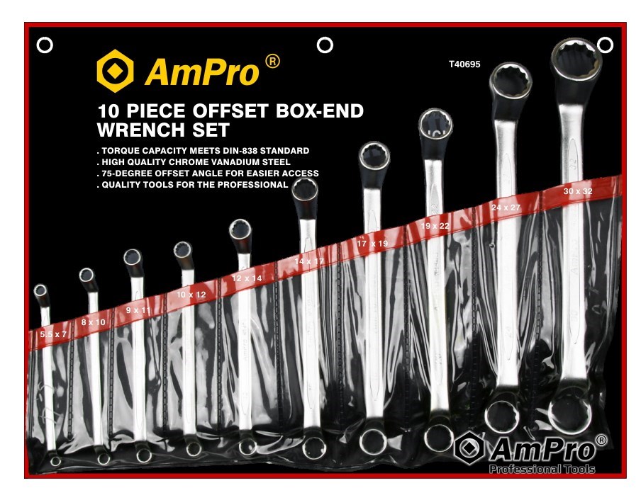 10PC "75-DEGREE OFFSET" BOX WRENCH SET (5.5X7 - 30X32 MM)