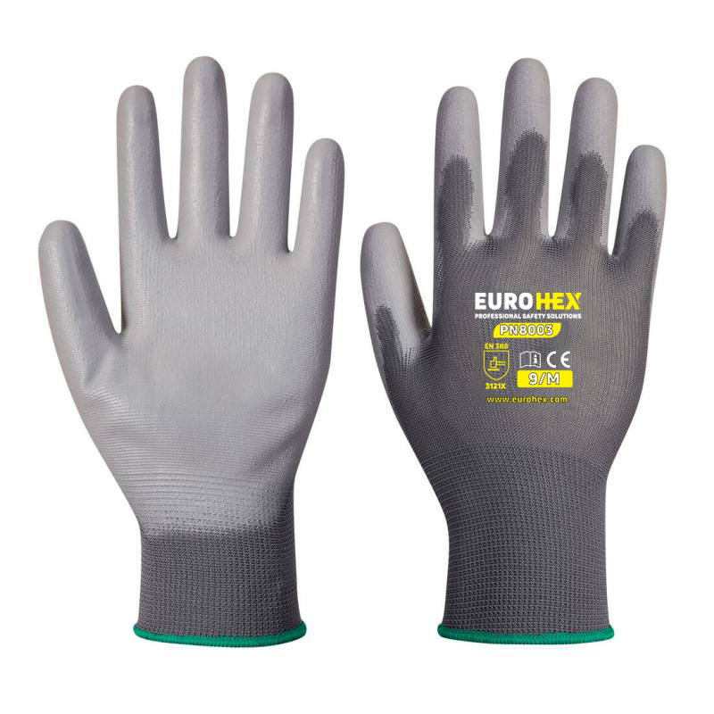 EUROHEX PN8003 Polyster Gloves Grey PU  3121X
