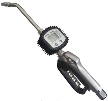 Oil gun with liter counter and rigid nozzle