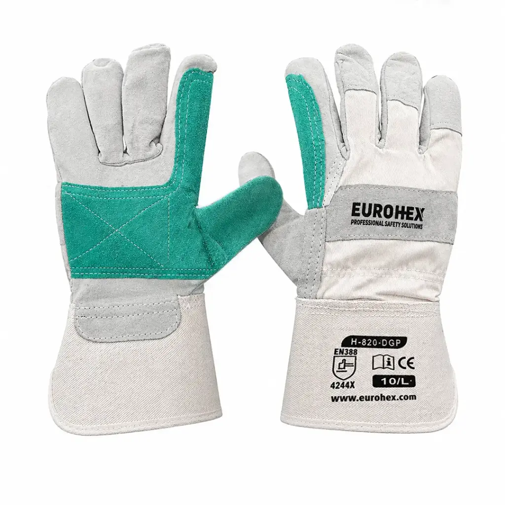 EuroHex H820DGP Rigger Working Gloves cow Split AB Leather 4244X With Double Skin Palm Protection