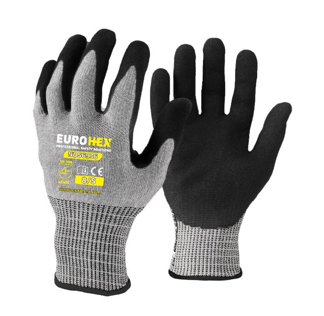 EuroHex NDS6936 Thin 21-Gauge A4 Anti-Cut Glove with Black Nitrile Palm Coating 4X41D