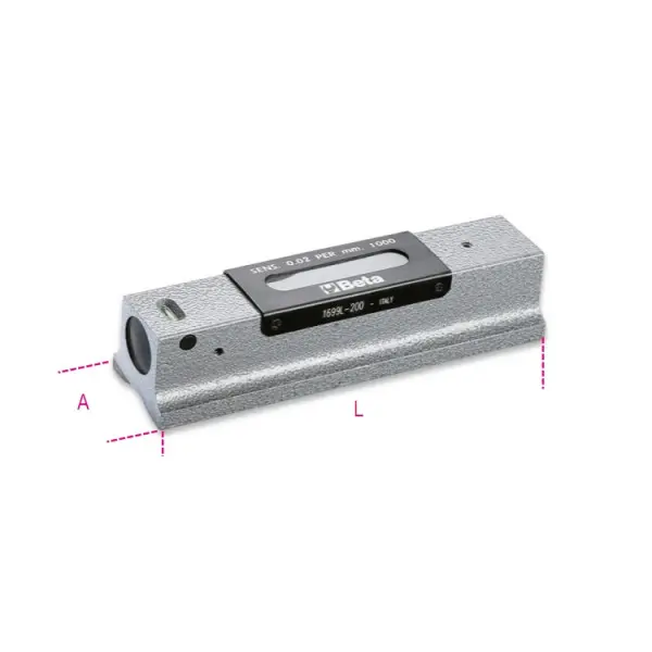 1699L/1 Precision surface level made from die-cast iron with ground prismatic base, 2 unbreakable vials, accuracy: 0.02 mm/m