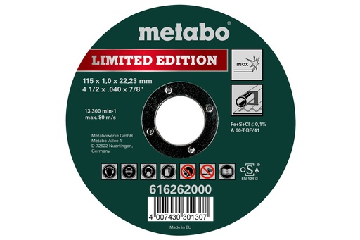 [ME616262000] Inox Cutting Disc (115x1x22.23mm) Flat T41 - Limit.Edition