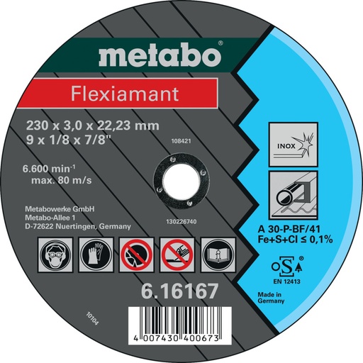 [ME616495000] Inox Cutting Disc (180x1.5x22.23mm) Flat T41 - NOVORAPID