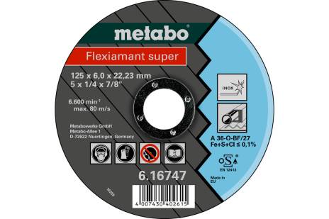 [ME616747000] Inox Grinding Disc (125x6x22.23mm) Depressed  T27 - FLEXIAMANT SUPER