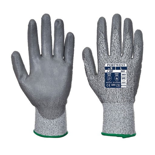 A622 Grey Palm glove, Cut 5 PU