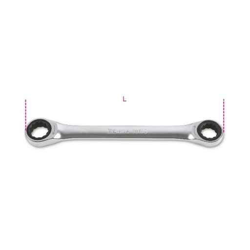 [BE001950614] 195AS - Ratcheting Double-Ended Flat Bi-Hex chrome Ring Wrenches
